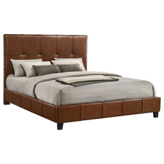 Farrell Brown Eastern King Leatherette Upholstered Panel Bed - Ornate Home