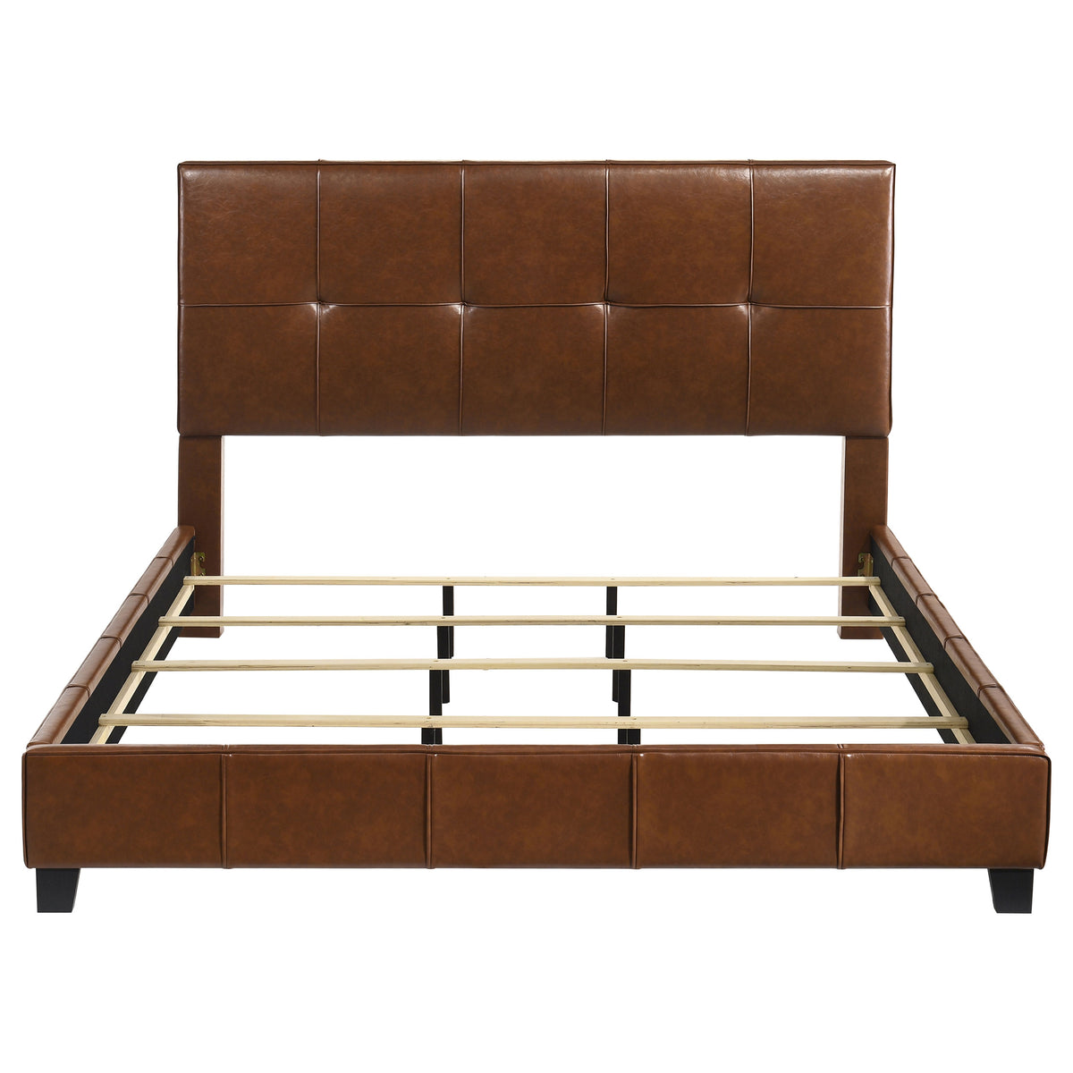 Farrell Brown Eastern King Leatherette Upholstered Panel Bed - Ornate Home