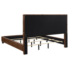 Farrell Brown Eastern King Leatherette Upholstered Panel Bed - Ornate Home