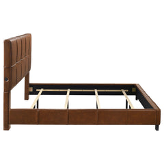 Farrell Brown Eastern King Leatherette Upholstered Panel Bed - Ornate Home