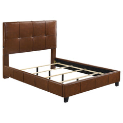 Farrell Brown Queen Leatherette Upholstered Panel Bed - Ornate Home