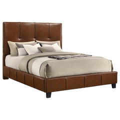 Farrell Brown Queen Leatherette Upholstered Panel Bed - Ornate Home