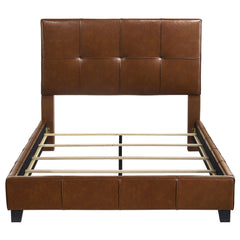 Farrell Brown Queen Leatherette Upholstered Panel Bed - Ornate Home
