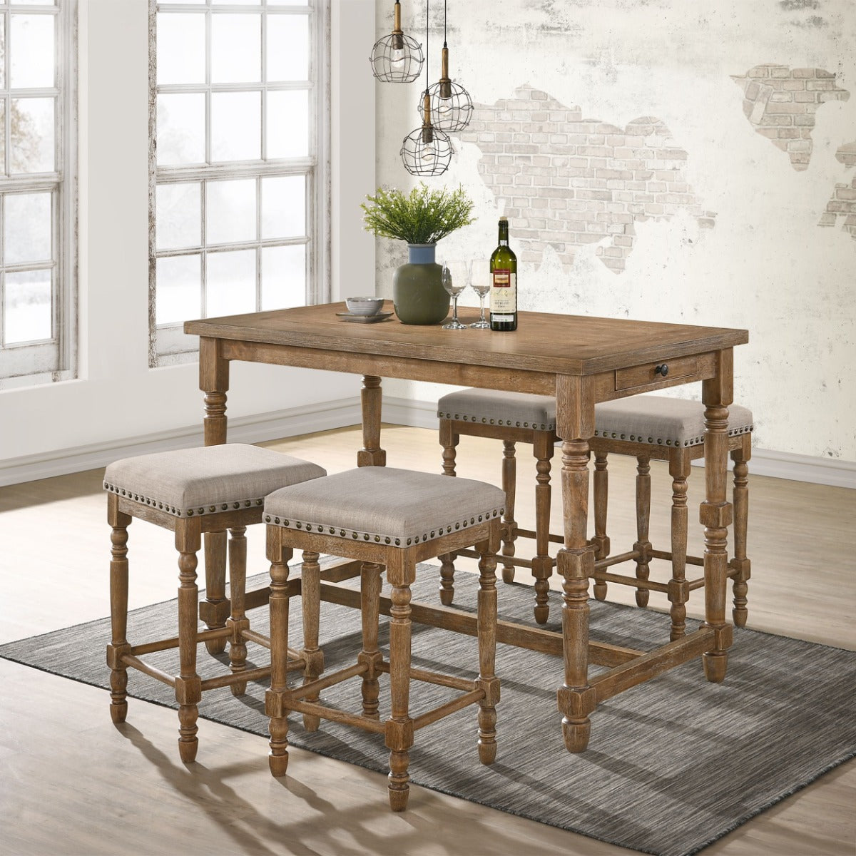 Farsiris Weathered Oak Counter Height Table - Ornate Home