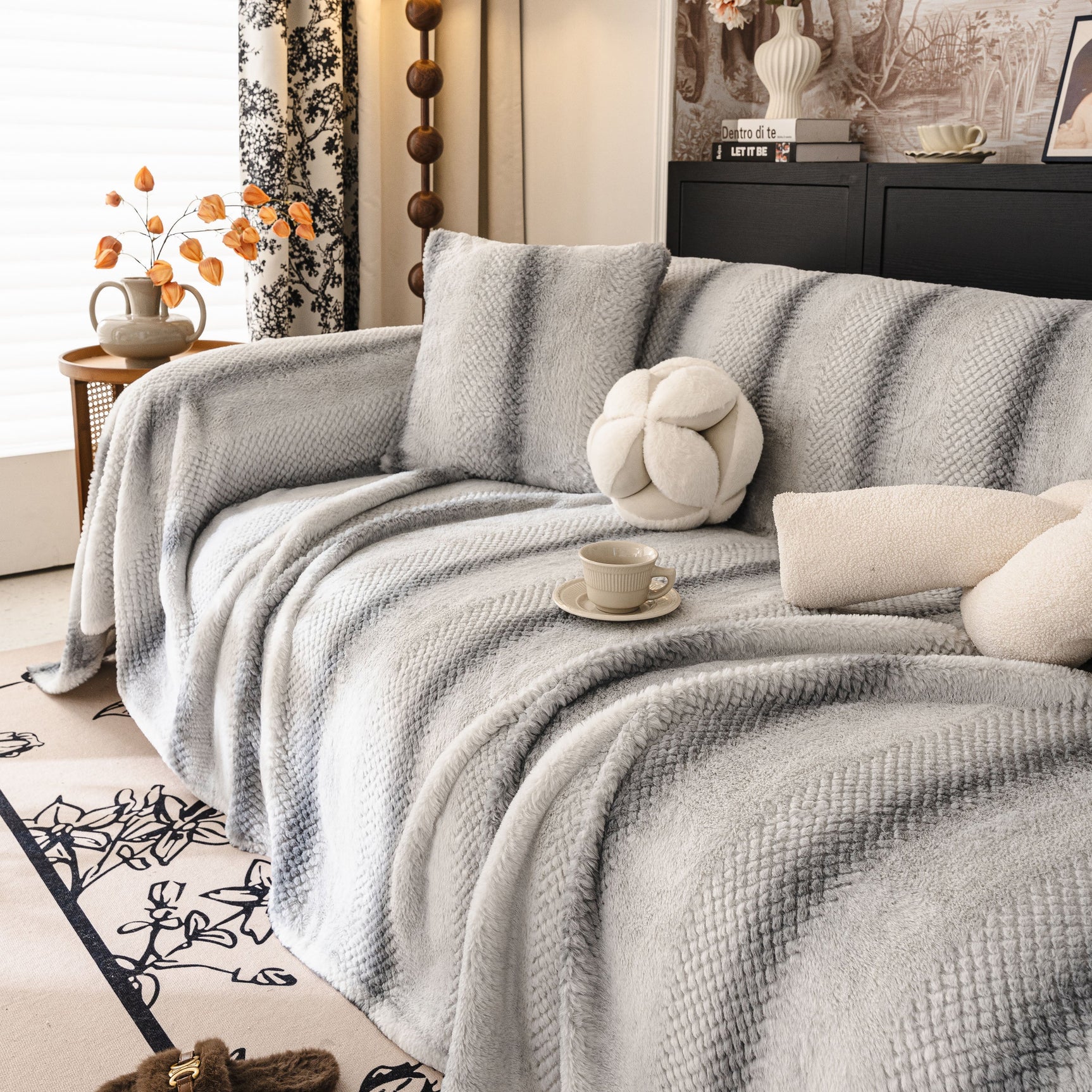 Faux Fur Sofa Cover Washable Furniture Protector for Sectional Warm & Fuzzy Slipcover - Ornate Home