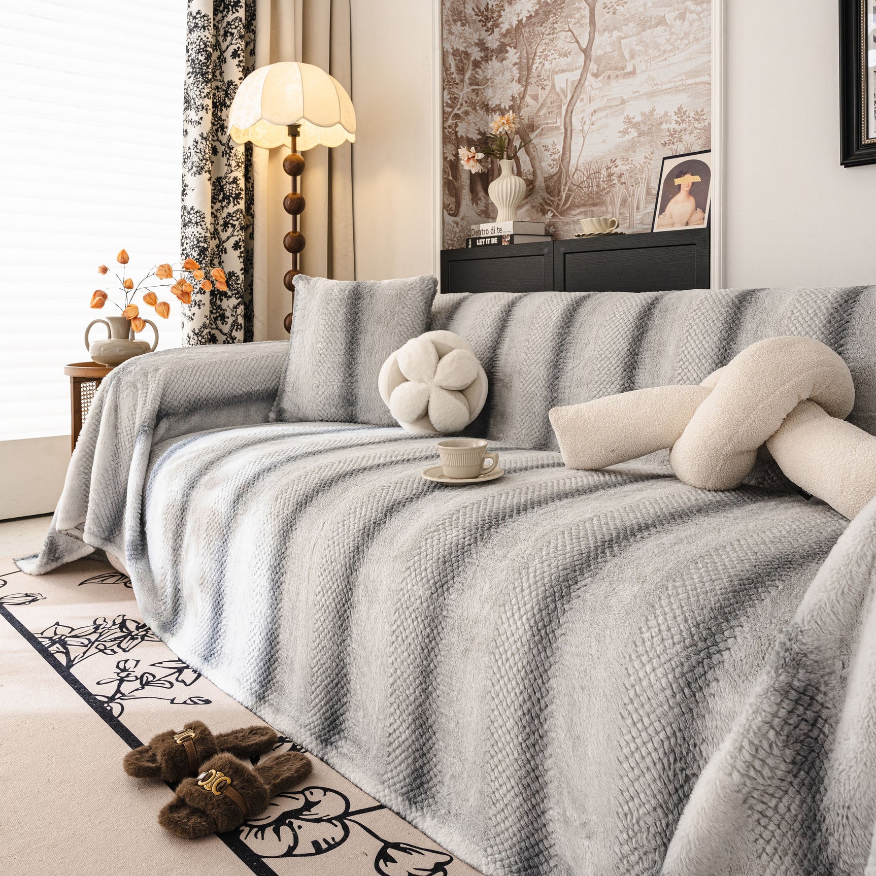 Faux Fur Sofa Cover Washable Furniture Protector for Sectional Warm & Fuzzy Slipcover - Ornate Home