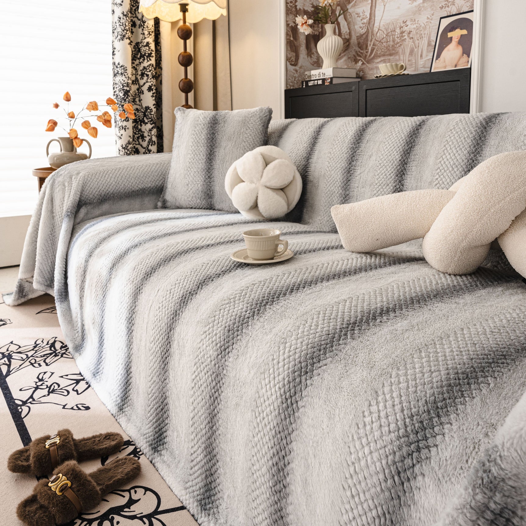 Faux Fur Sofa Cover Washable Furniture Protector for Sectional Warm & Fuzzy Slipcover - Ornate Home