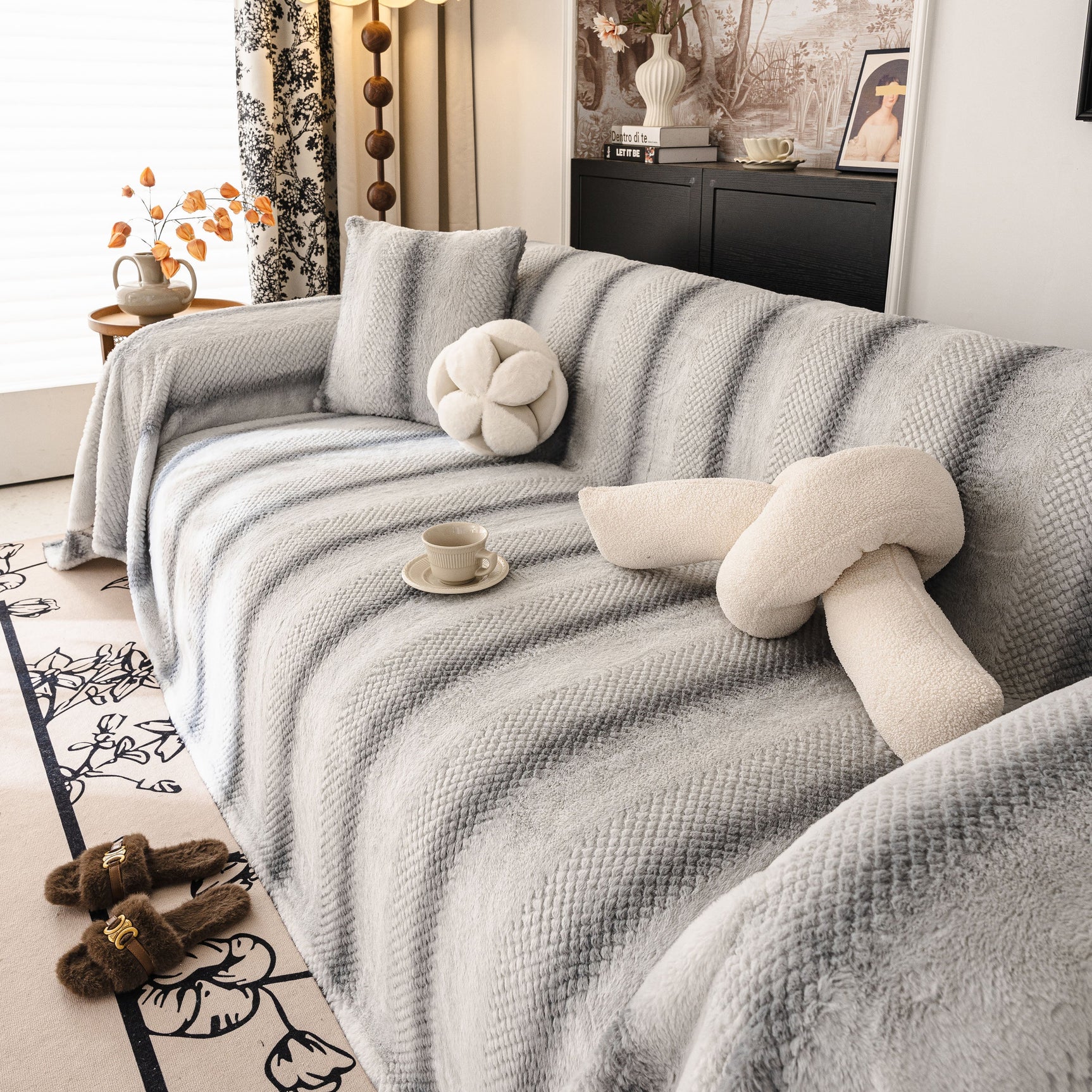 Faux Fur Sofa Cover Washable Furniture Protector for Sectional Warm & Fuzzy Slipcover - Ornate Home