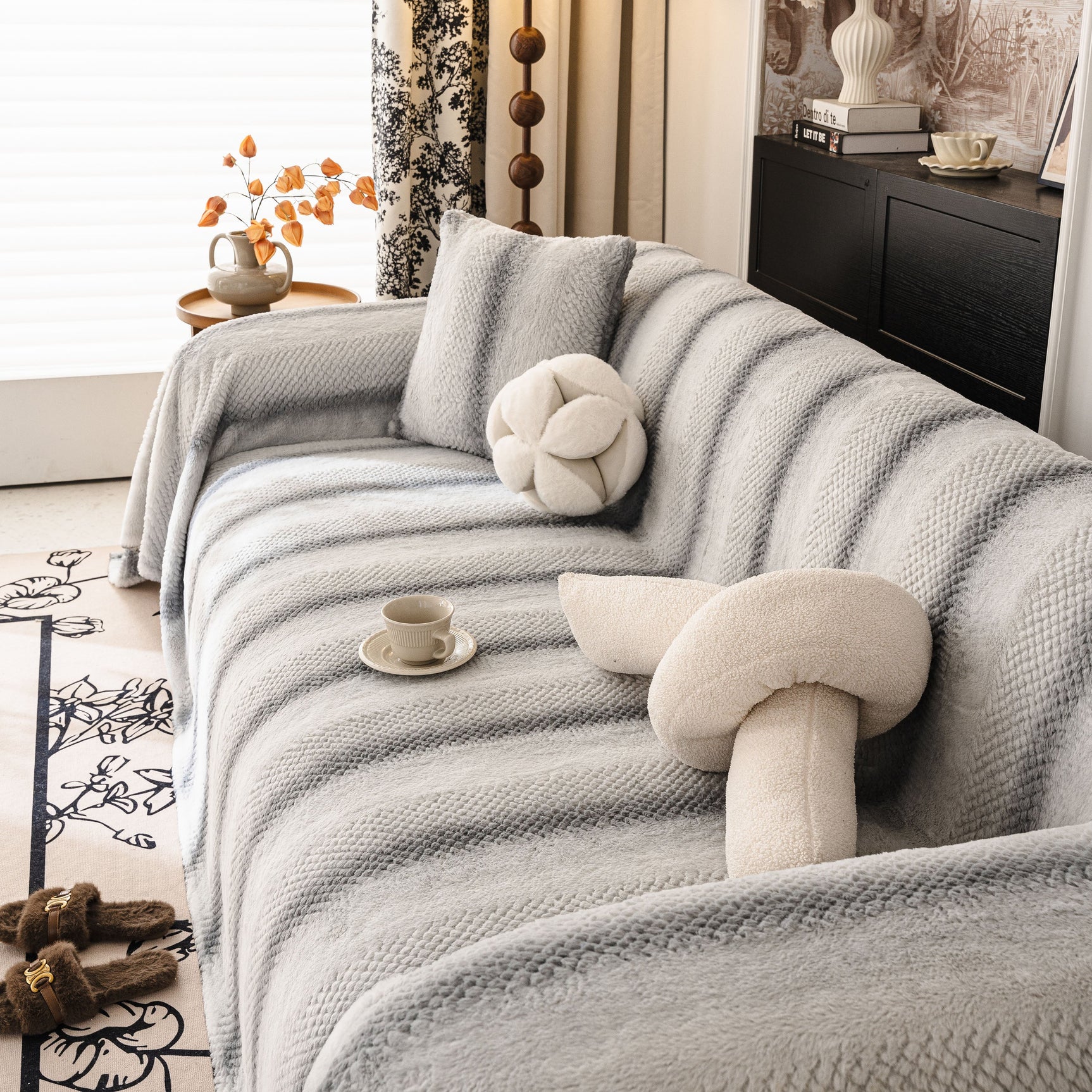 Faux Fur Sofa Cover Washable Furniture Protector for Sectional Warm & Fuzzy Slipcover - Ornate Home