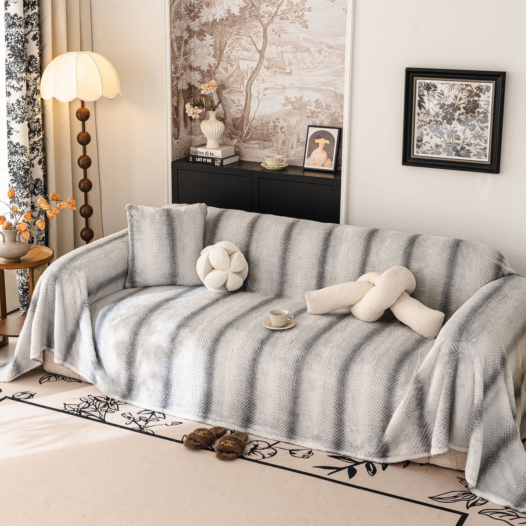Faux Fur Sofa Cover Washable Furniture Protector for Sectional Warm & Fuzzy Slipcover - Ornate Home