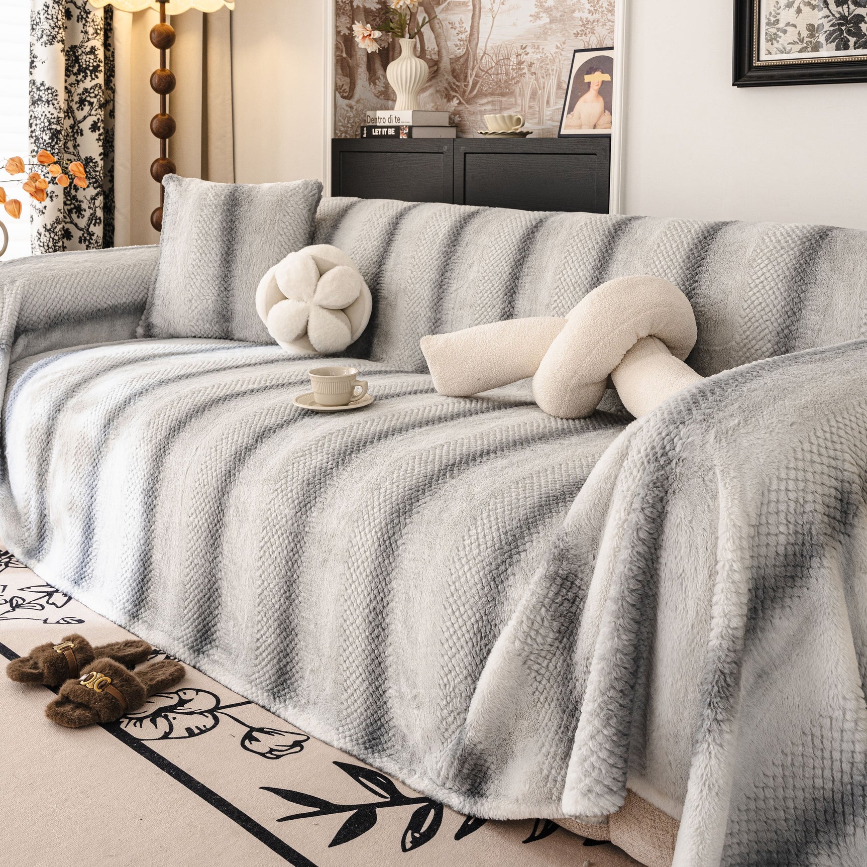 Faux Fur Sofa Cover Washable Furniture Protector for Sectional Warm & Fuzzy Slipcover - Ornate Home