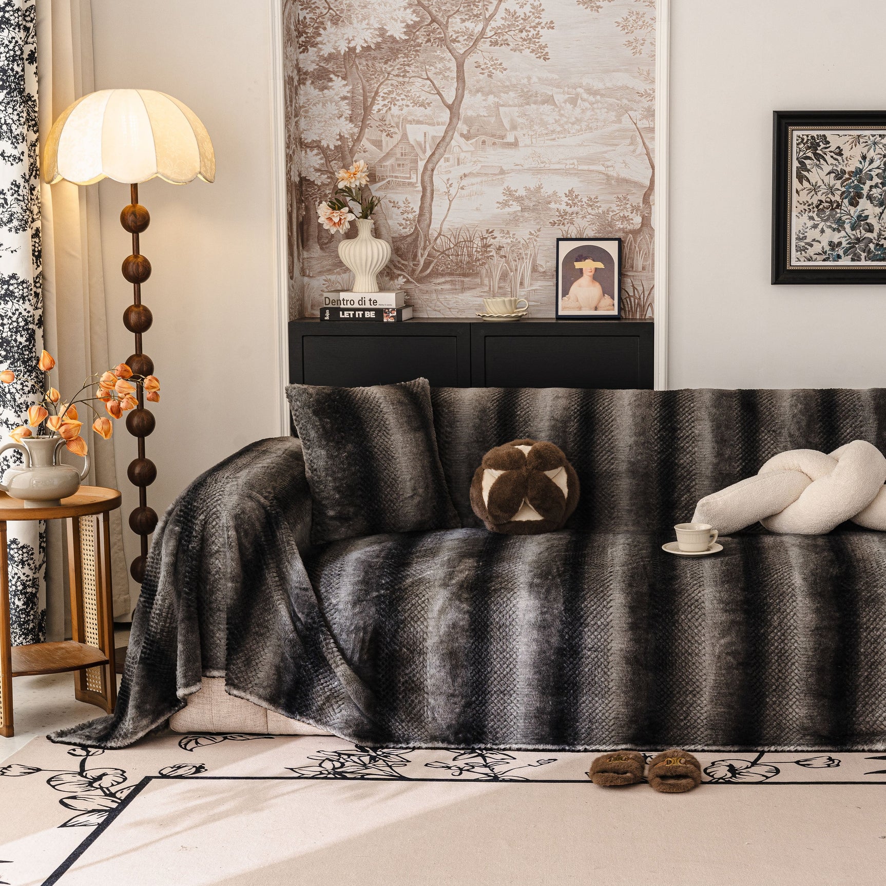 Faux Fur Sofa Cover Washable Furniture Protector for Sectional Warm & Fuzzy Slipcover - Ornate Home