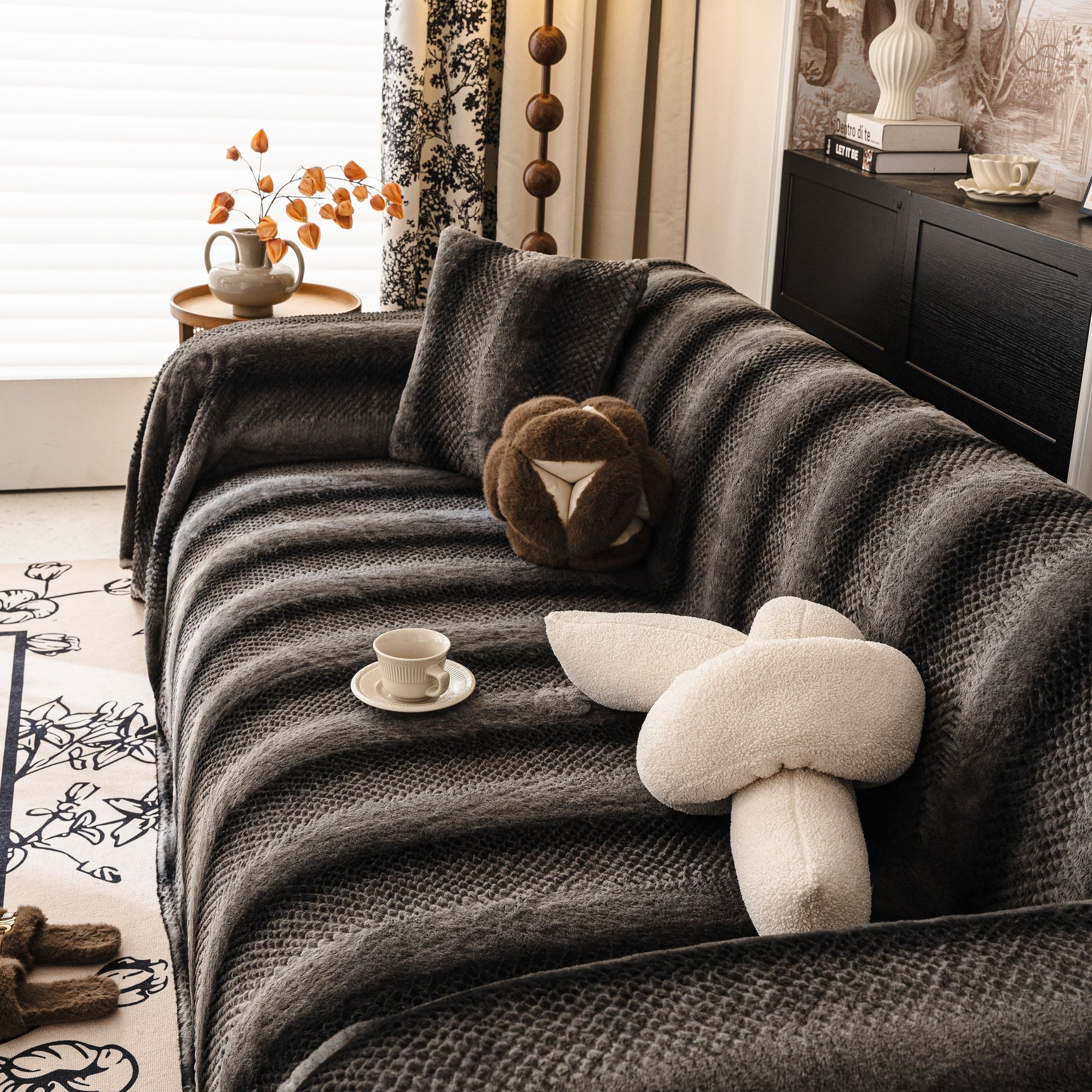 Faux Fur Sofa Cover Washable Furniture Protector for Sectional Warm & Fuzzy Slipcover - Ornate Home