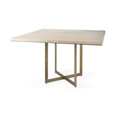 Faye Beige/Antiqued Gold Square Dining Table - Ornate Home