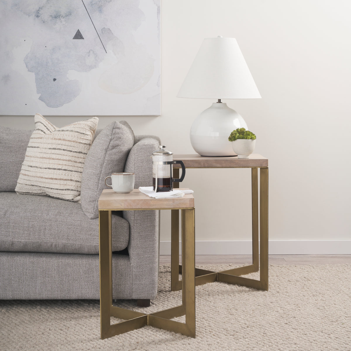 Faye Beige/Gold Wood Accent Tables (Set of 2) - Ornate Home