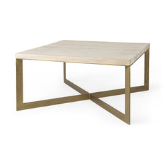 Faye Beige/Gold Wood Square Coffee Table - Ornate Home