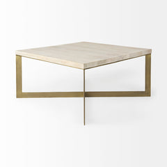 Faye Beige/Gold Wood Square Coffee Table - Ornate Home