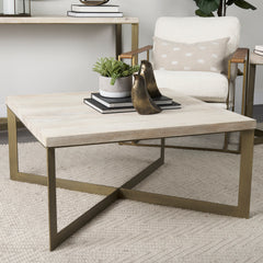 Faye Beige/Gold Wood Square Coffee Table - Ornate Home