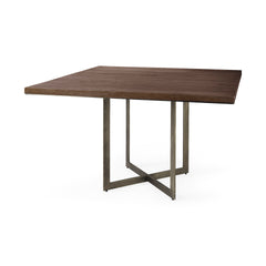 Faye Medium Brown/Antique Nickel Square Dining Table - Ornate Home