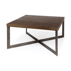 Faye Medium Brown/Antique Nickel Wood Square Coffee Table - Ornate Home