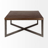 Faye Medium Brown/Antique Nickel Wood Square Coffee Table - Ornate Home