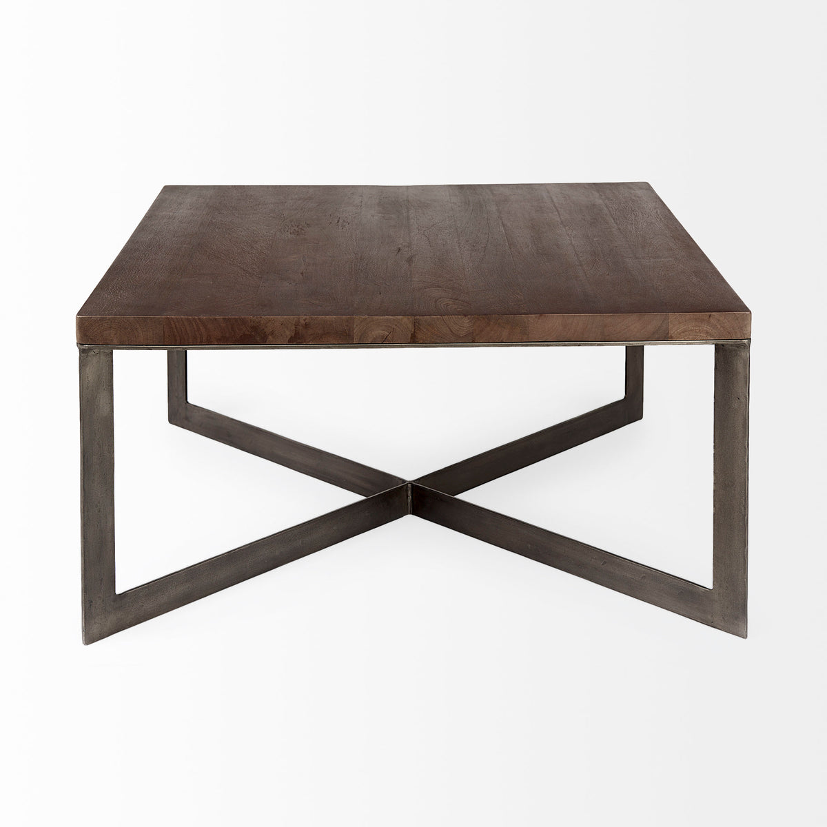 Faye Medium Brown/Antique Nickel Wood Square Coffee Table - Ornate Home