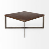Faye Medium Brown/Antique Nickel Wood Square Coffee Table - Ornate Home