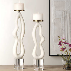 Feamelo Ivory Stone Candleholders (Set of 2) - Ornate Home