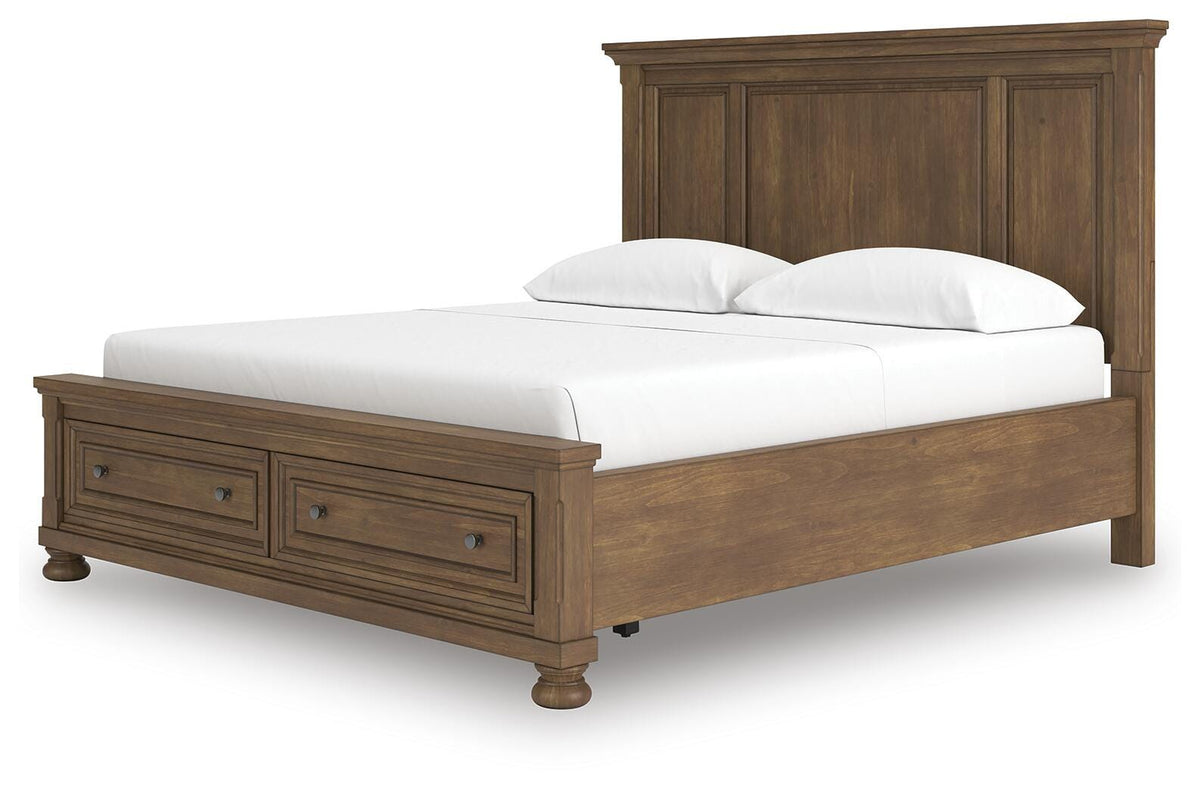Feddinger Medium Brown California King Panel Storage Bed, Dresser and Nightstand - Ornate Home