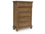 Feddinger Medium Brown Five Drawer Chest - Ornate Home
