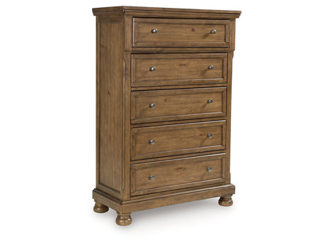 Feddinger Medium Brown Five Drawer Chest - Ornate Home