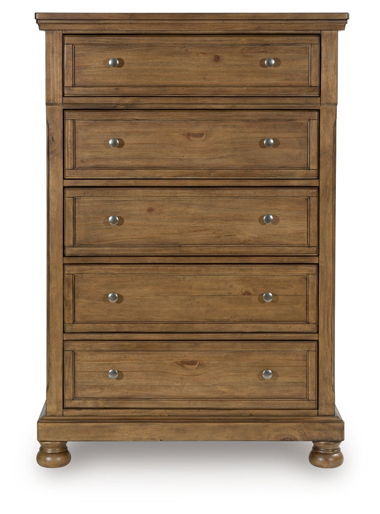 Feddinger Medium Brown Five Drawer Chest - Ornate Home