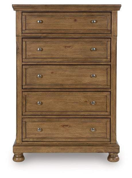 Feddinger Medium Brown Five Drawer Chest - Ornate Home