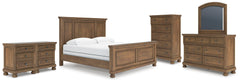 Feddinger Medium Brown King Panel Bed, Dresser, Mirror, Chest and 2 Nightstands - Ornate Home