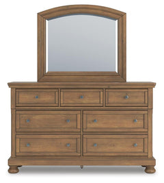 Feddinger Medium Brown King Panel Bed, Dresser, Mirror, Chest and 2 Nightstands - Ornate Home