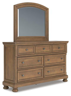 Feddinger Medium Brown King Panel Bed, Dresser, Mirror, Chest and 2 Nightstands - Ornate Home