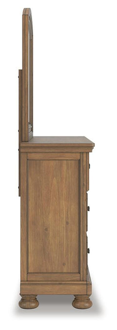 Feddinger Medium Brown King Panel Bed, Dresser, Mirror, Chest and 2 Nightstands - Ornate Home
