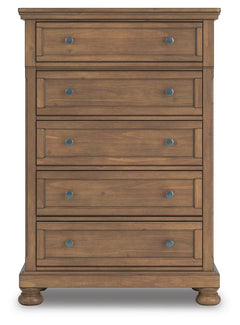 Feddinger Medium Brown King Panel Bed, Dresser, Mirror, Chest and 2 Nightstands - Ornate Home