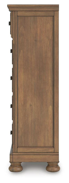 Feddinger Medium Brown King Panel Bed, Dresser, Mirror, Chest and 2 Nightstands - Ornate Home