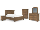 Feddinger Medium Brown King Panel Storage Bedroom Set with Dresser, Mirror, Chest and Nightstand - Ornate Home