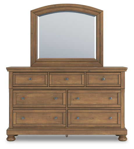 Feddinger Medium Brown King Panel Storage Bedroom Set with Dresser, Mirror, Chest and Nightstand - Ornate Home