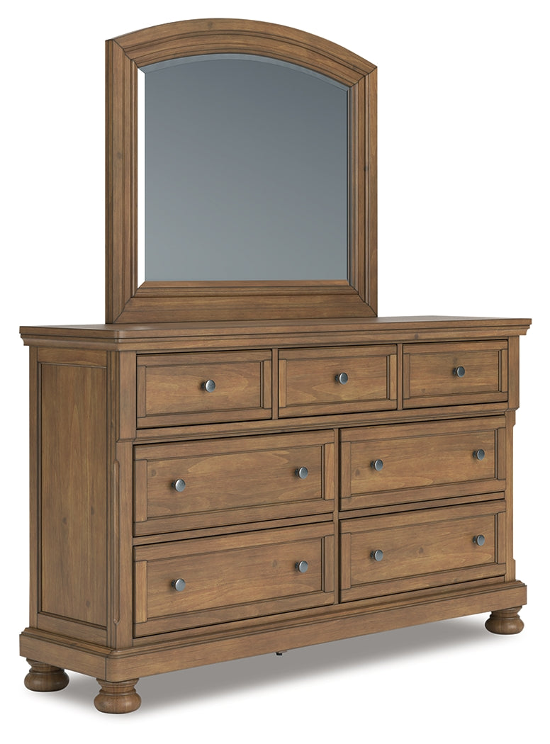 Feddinger Medium Brown King Panel Storage Bedroom Set with Dresser, Mirror, Chest and Nightstand - Ornate Home