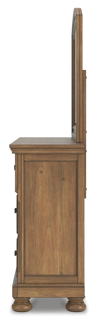 Feddinger Medium Brown King Panel Storage Bedroom Set with Dresser, Mirror, Chest and Nightstand - Ornate Home