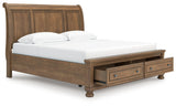Feddinger Medium Brown King Storage Sleigh Bed (Online Special Price) - Ornate Home