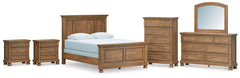 Feddinger Medium Brown Queen Panel Bed, Dresser, Mirror, Chest and 2 Nightstands - Ornate Home