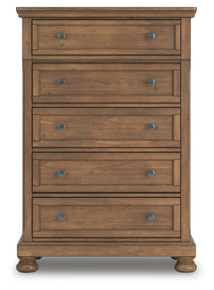 Feddinger Medium Brown Queen Panel Bed, Dresser, Mirror, Chest and 2 Nightstands - Ornate Home
