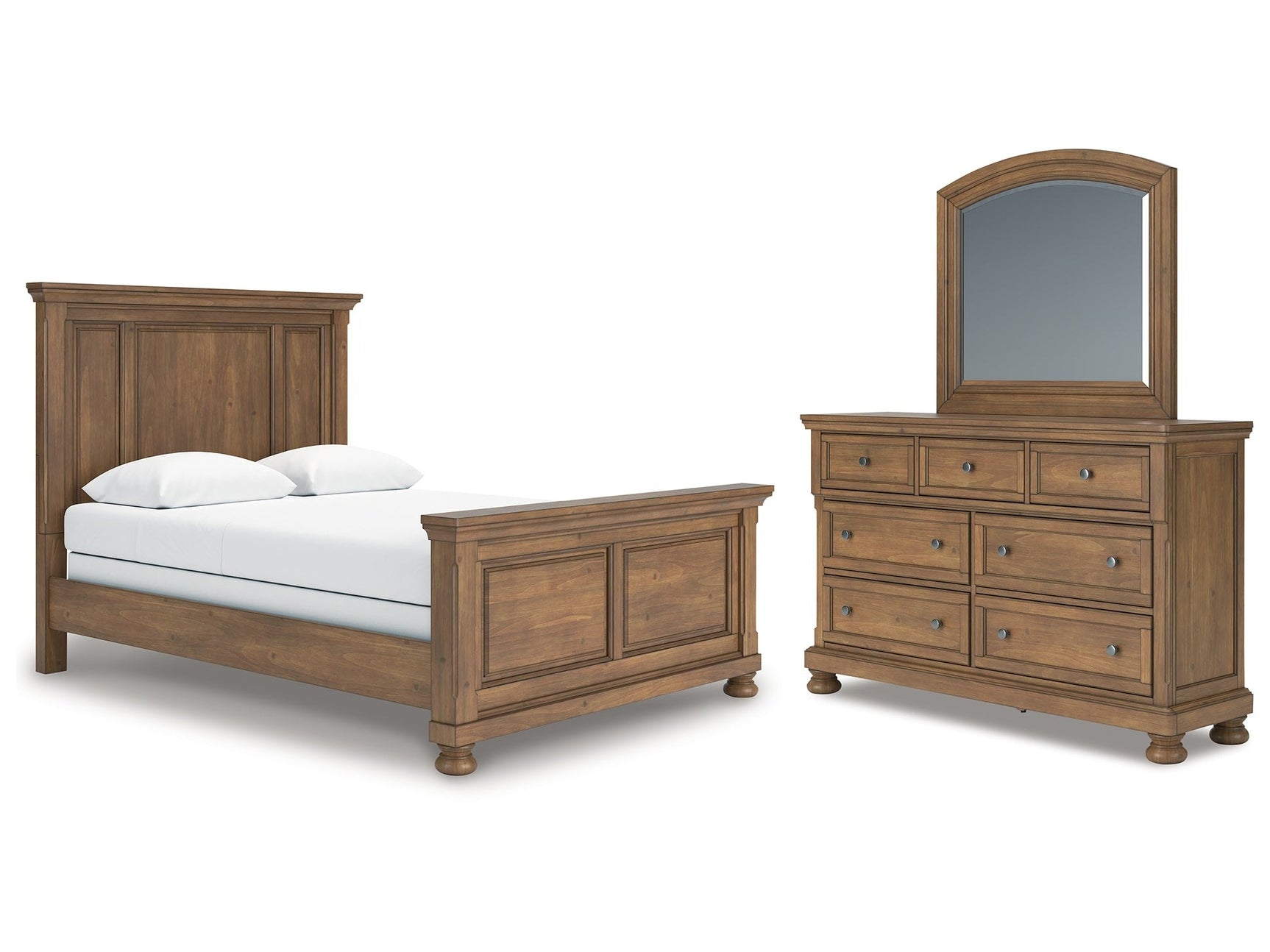 Feddinger Medium Brown Queen Panel Bed, Dresser and Mirror - Ornate Home