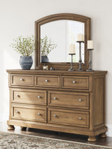 Feddinger Medium Brown Queen Panel Bed, Dresser and Mirror - Ornate Home