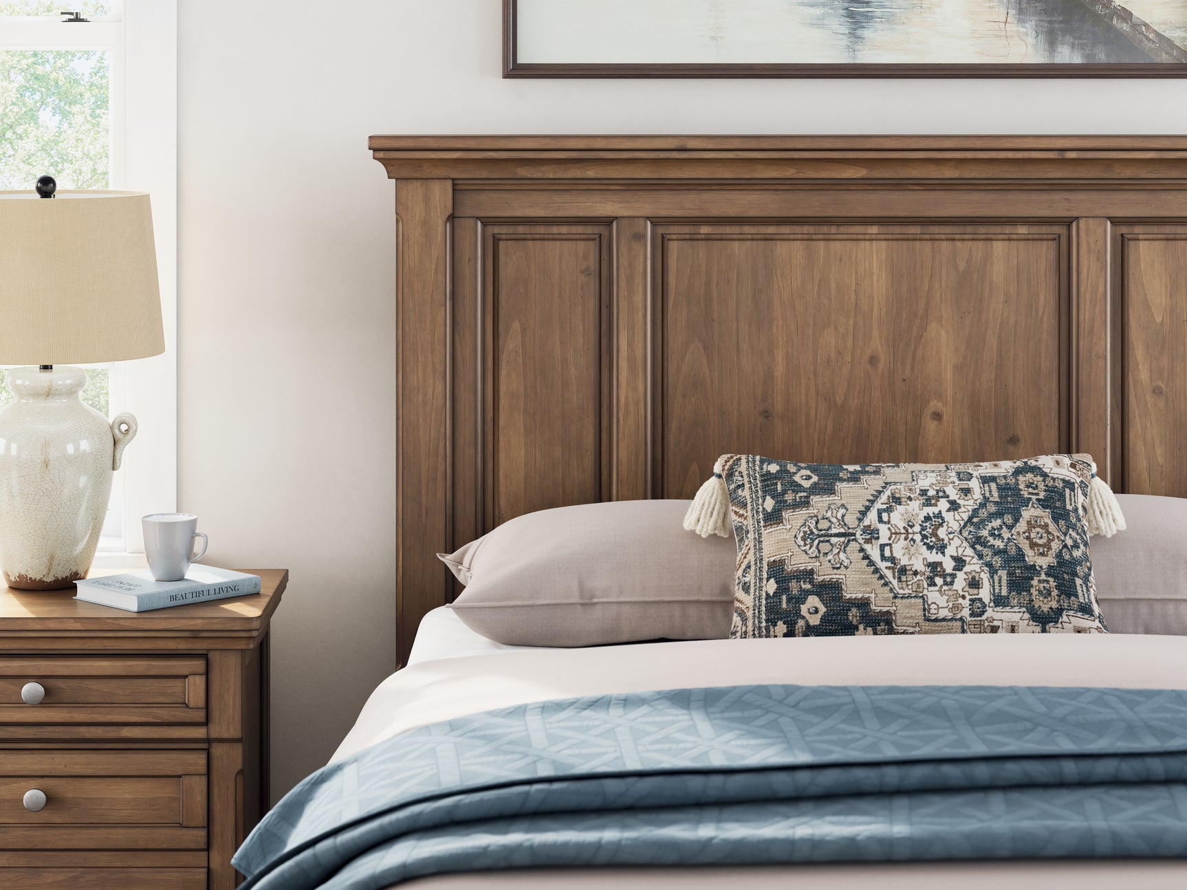 Feddinger Medium Brown Queen Panel Bed, Dresser and Mirror - Ornate Home