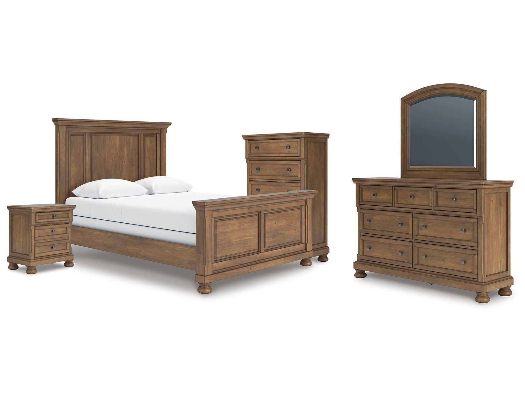 Feddinger Medium Brown Queen Panel Bedroom Set with Dresser, Mirror, Chest and Nightstand (Online Special Price) - Ornate Home